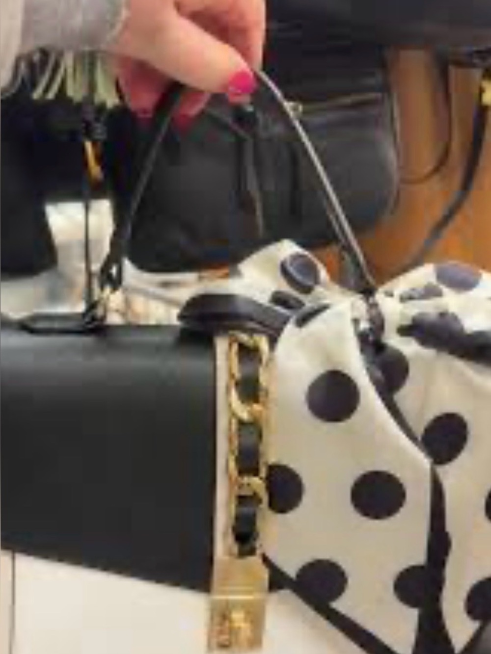 NWT Aldo, Medium, Black and Cream Top-Handle Satchel with Gold Chain Accent - Picture 13 of 13
